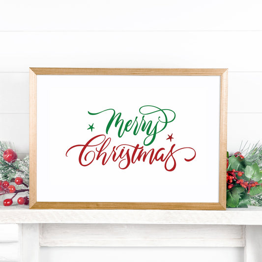 Merry Christmas Printable Wall Art – Red & Green Brush Calligraphy