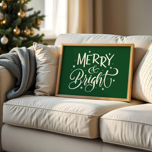 Merry & Bright – Printable Christmas Wall Art -Green