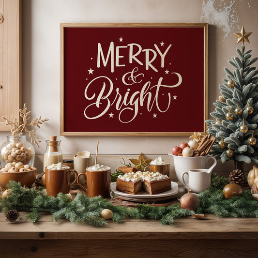 Merry & Bright – Printable Christmas Wall Art -Red