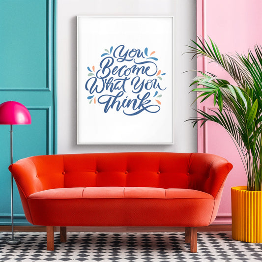 brush calligraphy  artwork with blue text and soft orange green and blue decorative elements
