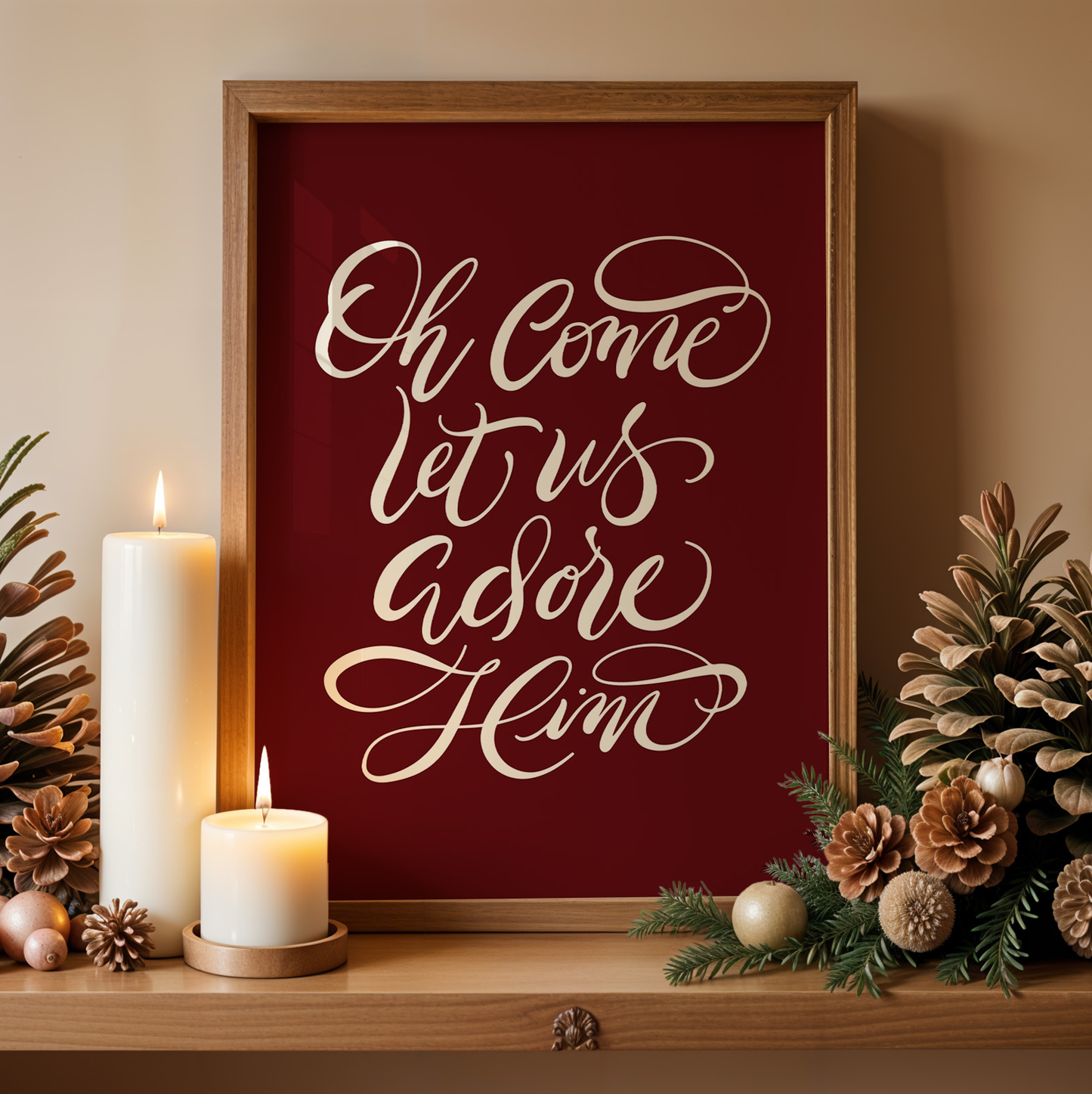 Oh Come Let Us Adore Him – Printable Christmas Wall Art (Red)