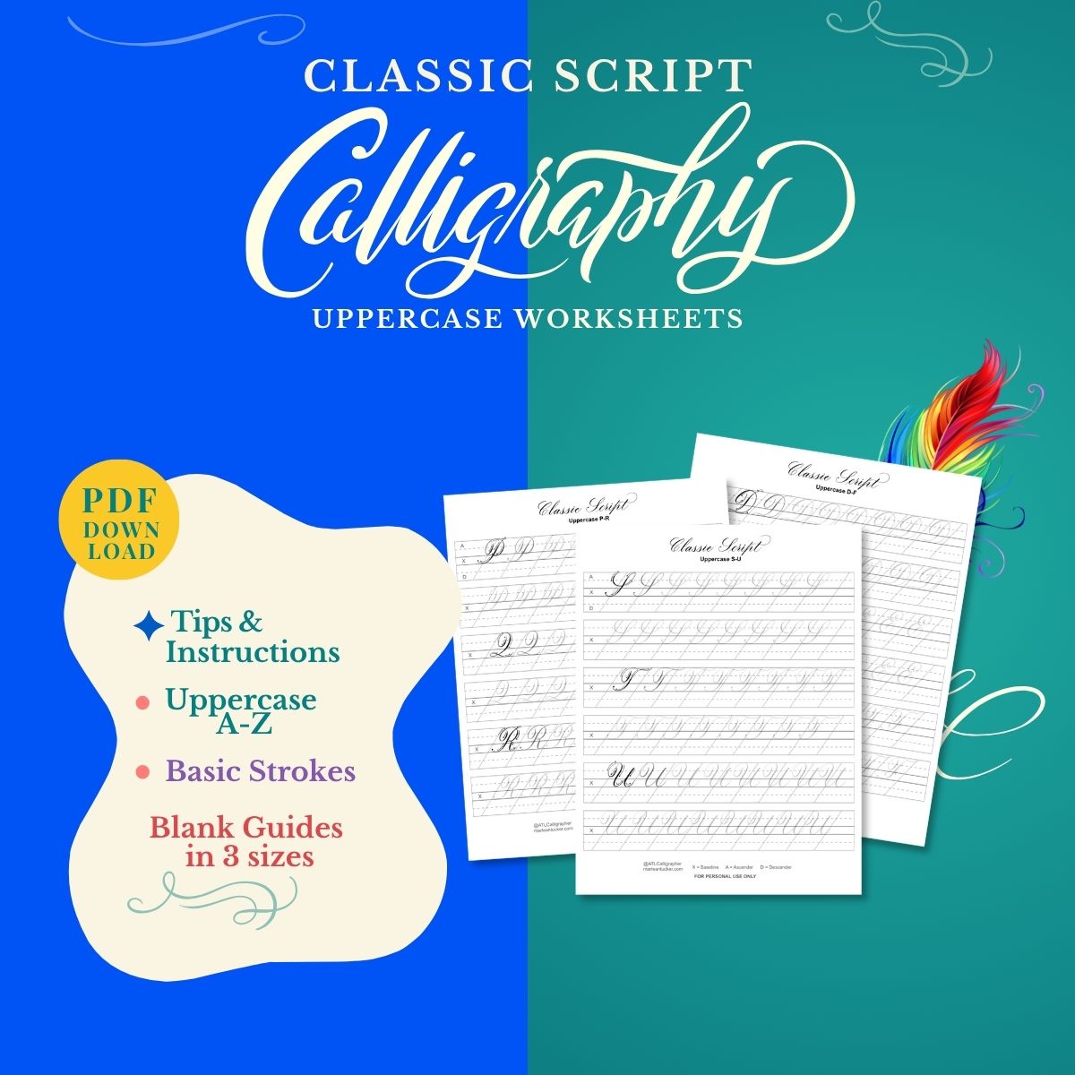 Classic Script Calligraphy Worksheets – Uppercase